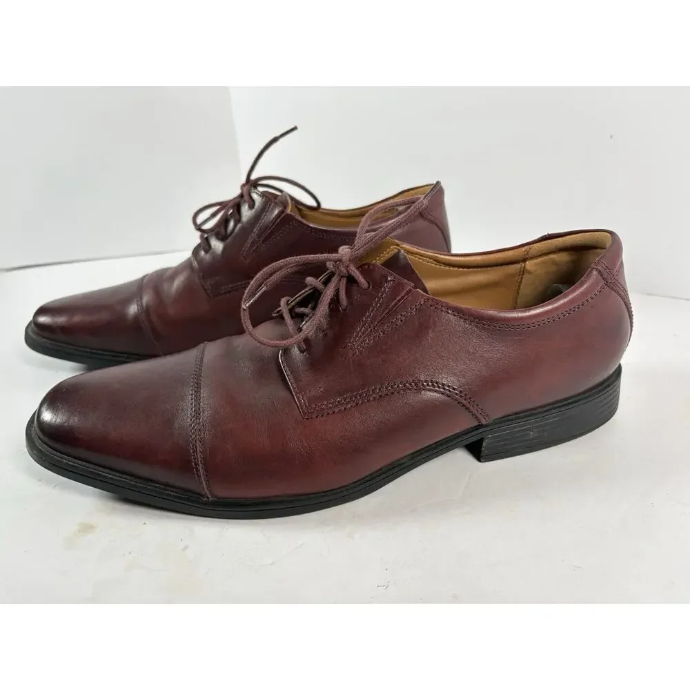 Clarks Tilden Mens 13 M Burgundy Leather Cap Toe Oxford Dress Shoes 26136387